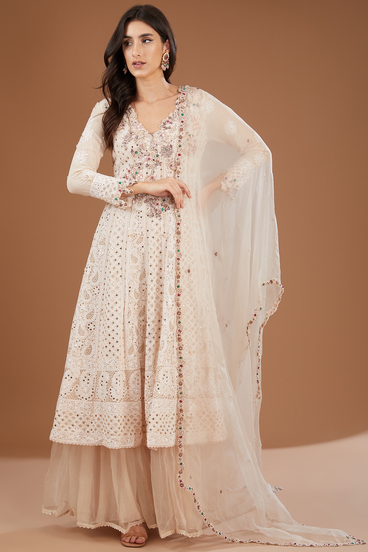 Buy Pop Mint Chikankari Anarkali Suit Set by CALMNA at Ogaan Market Online  Shopping Site