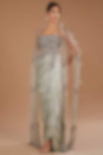 Pale Grey Lycra Satin Wedding Gown With Cape by Dolly J at Pernia's Pop Up Shop