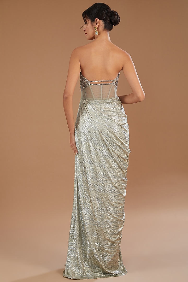 Pale Grey Lycra Satin Wedding Gown With Cape by Dolly J at Pernia's Pop Up Shop