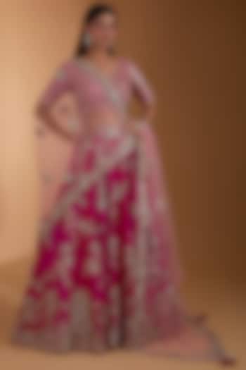 Fuchsia Raw Silk Embroidered Bridal Lehenga Set by Dolly J at Pernia's Pop Up Shop
