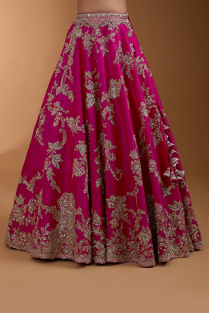 Fuchsia Raw Silk Embroidered Bridal Lehenga Set by Dolly J at Pernia's Pop Up Shop