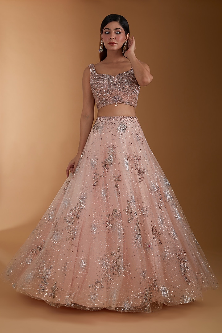 Pink Chikankari Embellished Bridal Lehenga Set by Dolly J at Pernia's Pop Up Shop