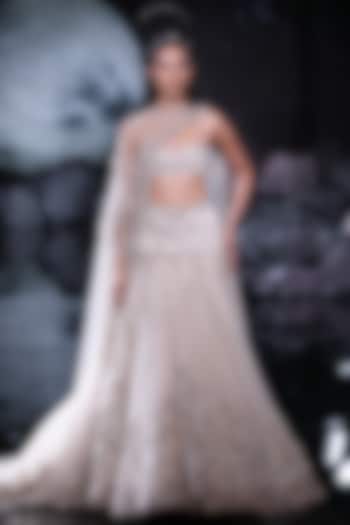 Dusty Pink Tulle Embroidered Bridal Lehenga Set by Dolly J at Pernia's Pop Up Shop