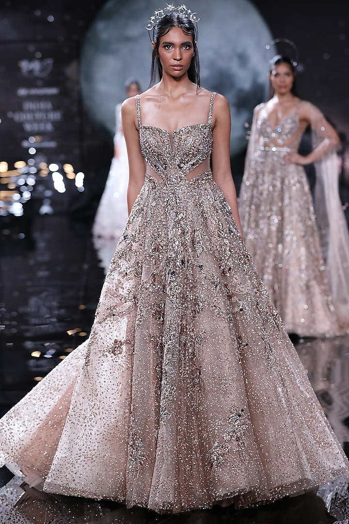 Copper Shimmer Tulle Embroidered Bridal Gown by Dolly J at Pernia's Pop Up Shop