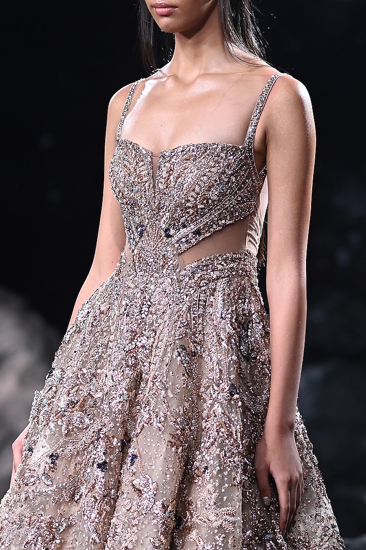 Copper Shimmer Tulle Embroidered Bridal Gown by Dolly J at Pernia's Pop Up Shop