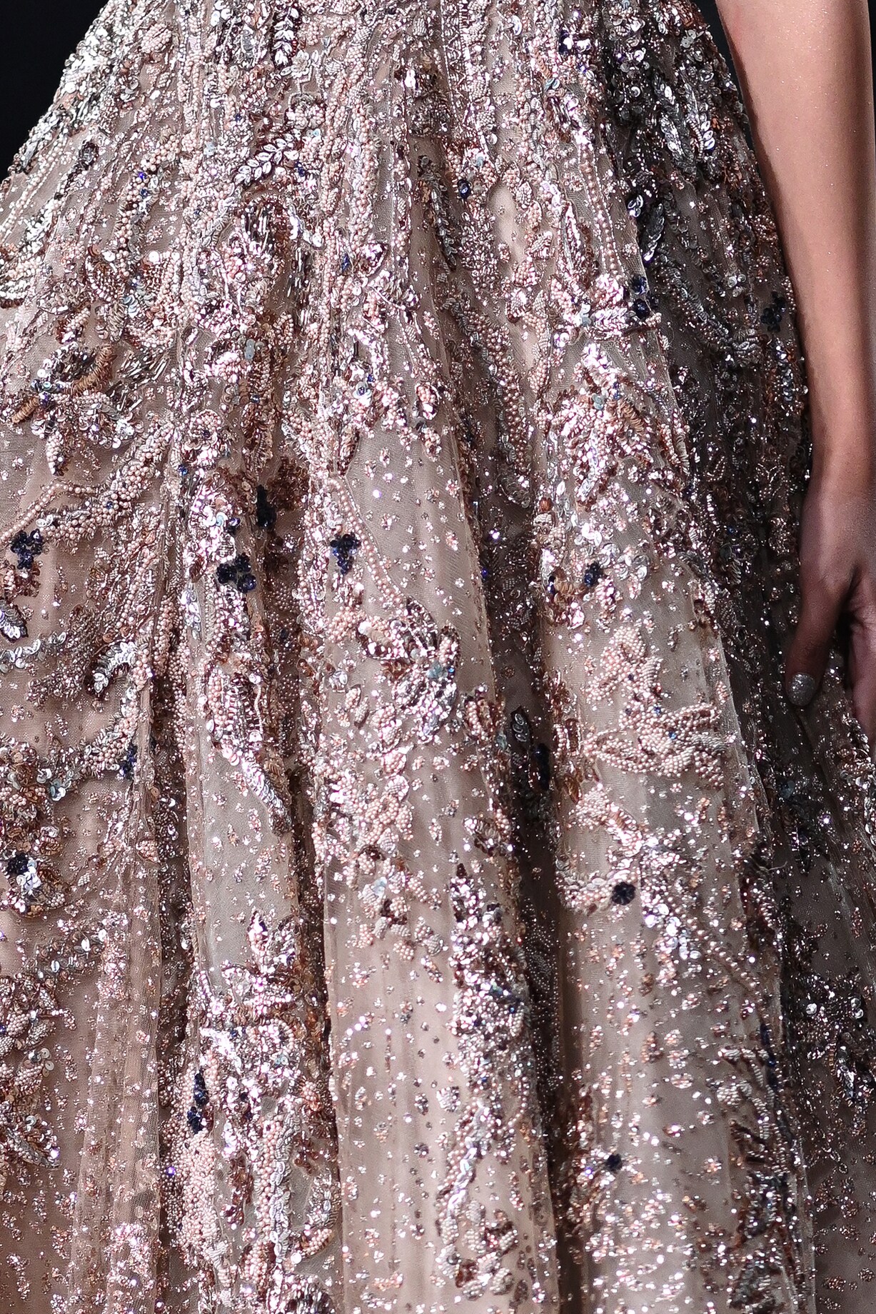 18319 Ecru Off-Shoulder Shimmer Tulle Dress