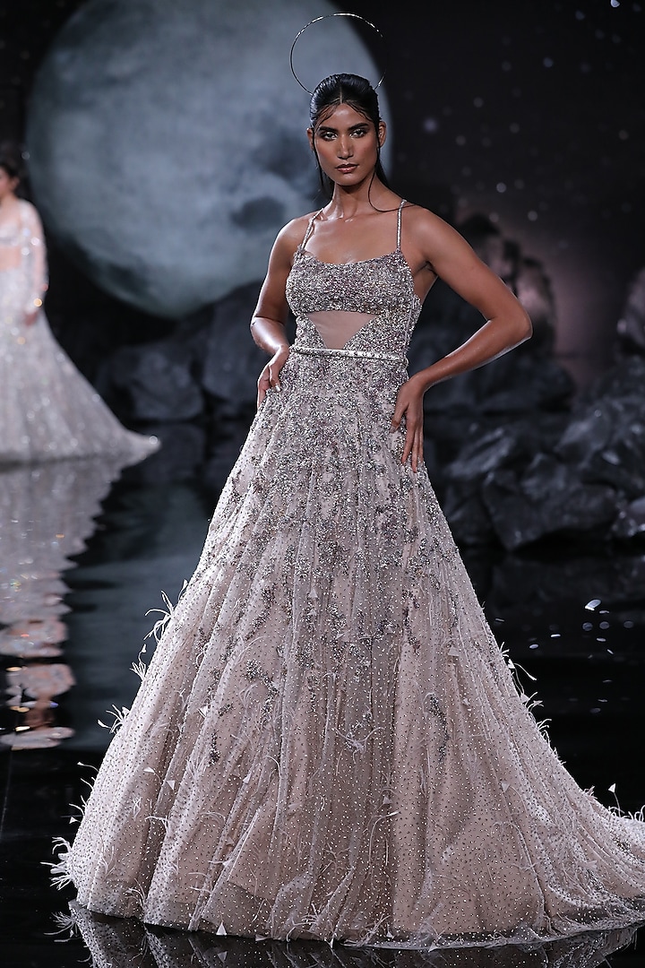 Dusty Copper Shimmer Tulle Embroidered Bridal Gown by Dolly J at Pernia's Pop Up Shop