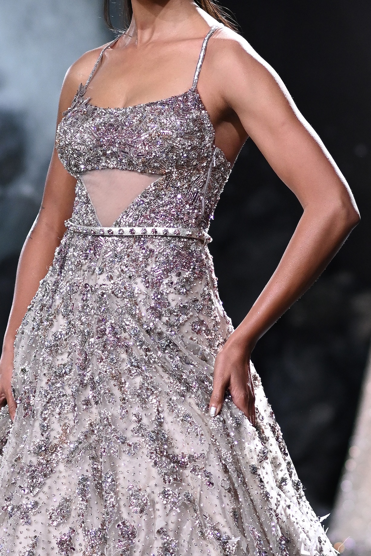 Dusty Copper Shimmer Tulle Embroidered Gown by Dolly J at Pernia's