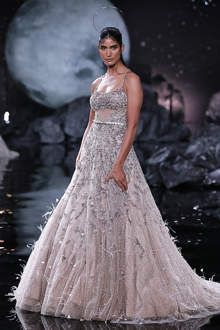 Dusty Copper Shimmer Tulle Embroidered Bridal Gown by Dolly J at Pernia's Pop Up Shop
