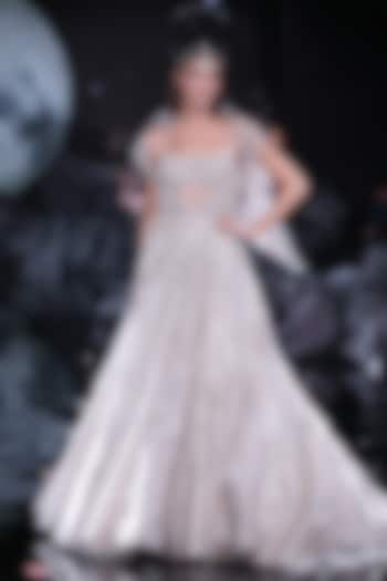 Ivory Tissue Embroidered Bridal Gown by Dolly J at Pernia's Pop Up Shop