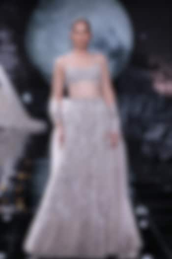 Dusty Grey Chiffon Embroidered Bridal Lehenga Set by Dolly J at Pernia's Pop Up Shop