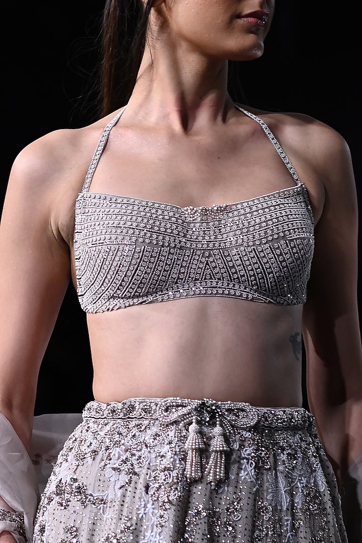 Dusty Grey Chiffon Embroidered Bridal Lehenga Set by Dolly J at Pernia's Pop Up Shop