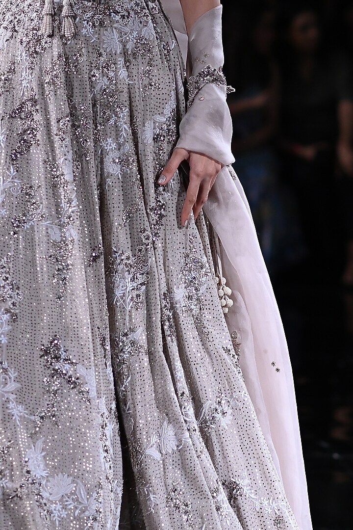 Dusty Grey Chiffon Embroidered Bridal Lehenga Set by Dolly J at Pernia's Pop Up Shop