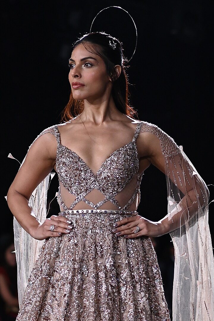 Copper Shimmer Tulle Embroidered Bridal Gown by Dolly J at Pernia's Pop Up Shop