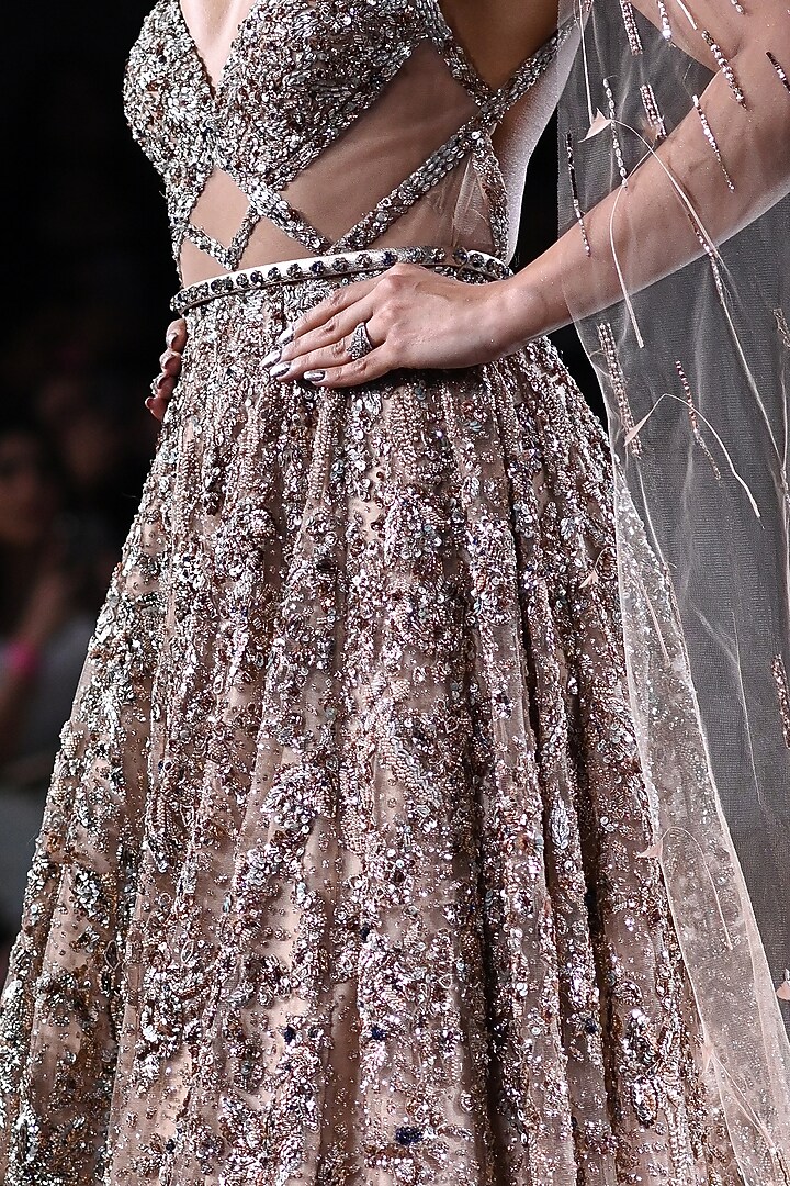 Copper Shimmer Tulle Embroidered Bridal Gown by Dolly J at Pernia's Pop Up Shop