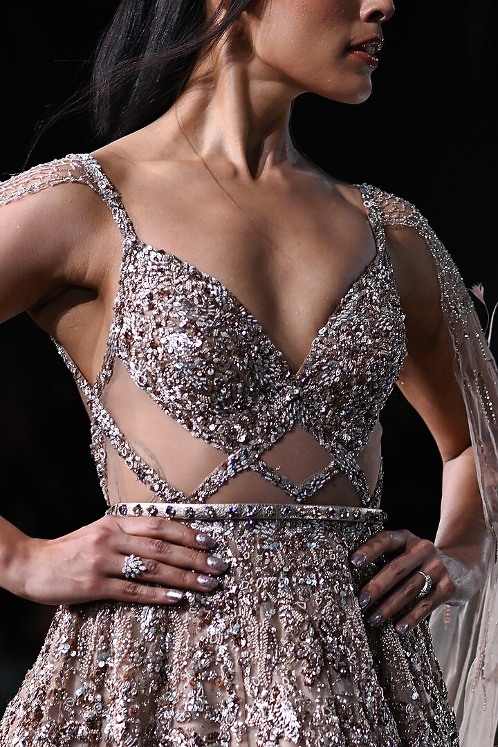 Copper Shimmer Tulle Embroidered Bridal Gown by Dolly J at Pernia's Pop Up Shop