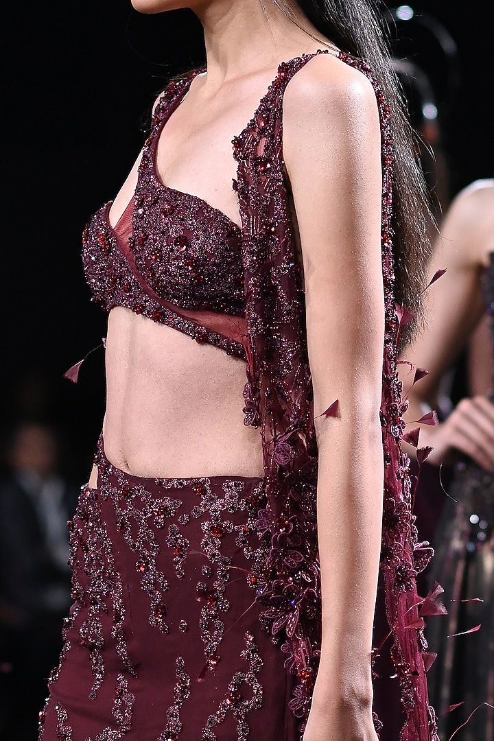 Maroon Chiffon Embroidered Skirt Set by Dolly J at Pernia's Pop Up Shop