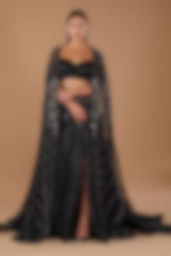 Black Lurex Crystal Embellished Bridal Lehenga Set by Dolly J at Pernia's Pop Up Shop