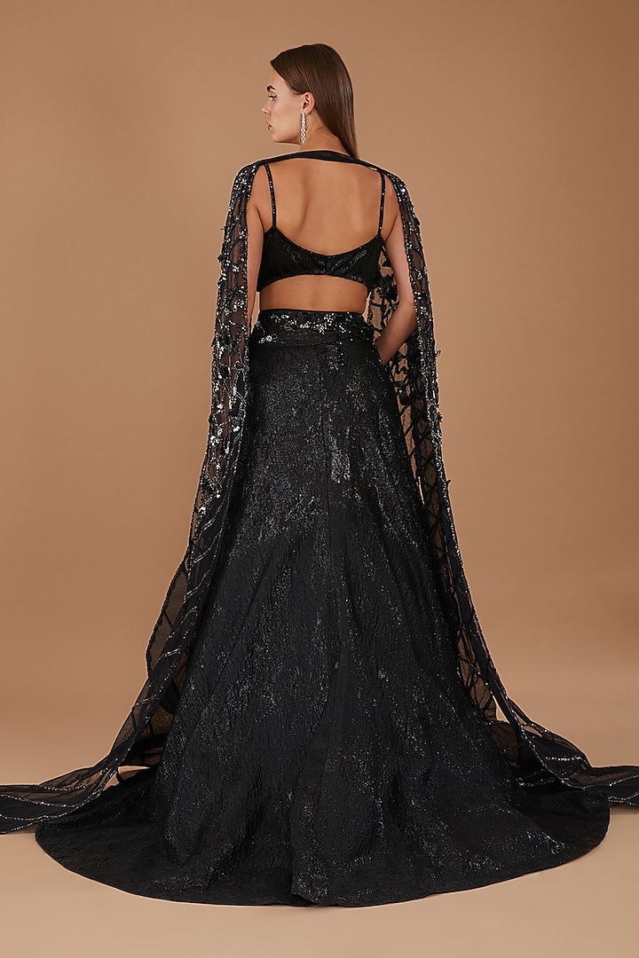 Black Lurex Crystal Embellished Bridal Lehenga Set by Dolly J at Pernia's Pop Up Shop