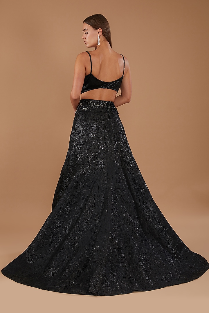 Black Lurex Crystal Embellished Bridal Lehenga Set by Dolly J at Pernia's Pop Up Shop