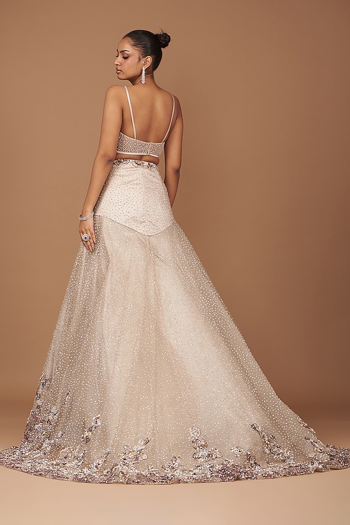 Dusty Copper Tulle Crystal Bridal Lehenga Set by Dolly J at Pernia's Pop Up Shop