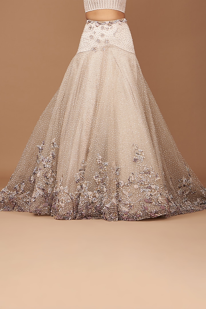 Dusty Copper Tulle Crystal Bridal Lehenga Set by Dolly J at Pernia's Pop Up Shop