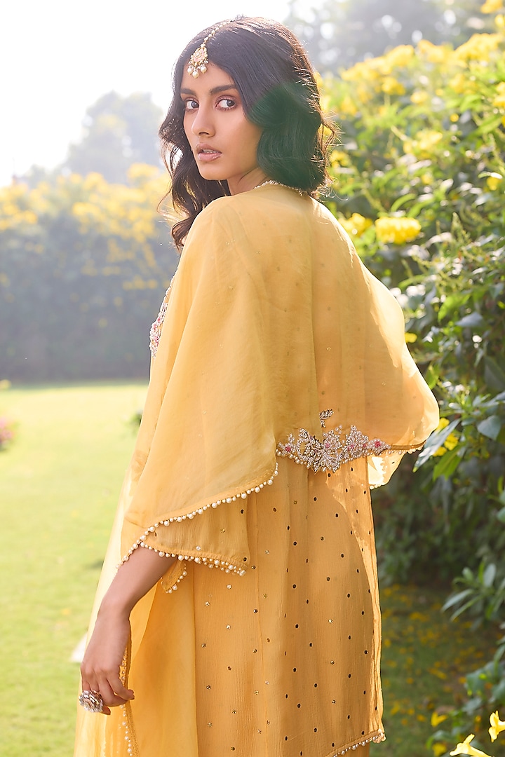 Light Yellow Chiffon Bridal Sharara Set by Dolly J at Pernia's Pop Up Shop