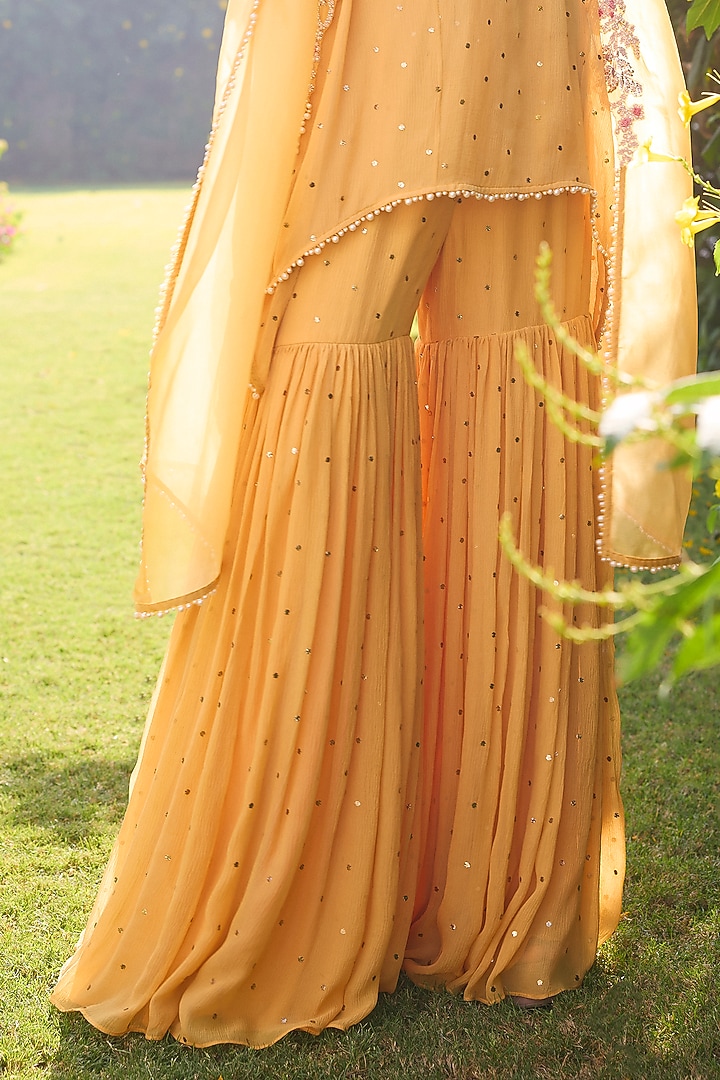 Light Yellow Chiffon Bridal Sharara Set by Dolly J at Pernia's Pop Up Shop