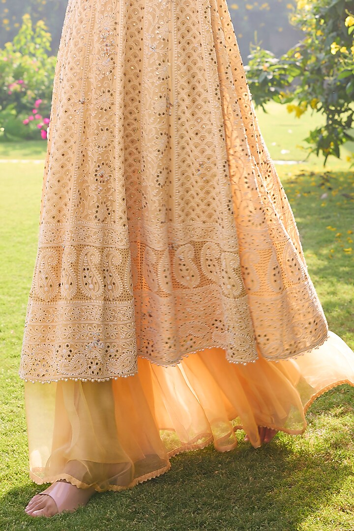 Light Yellow Georgette Zardosi Embroidered Chikankari Kalidar Kurta Set by Dolly J at Pernia's Pop Up Shop