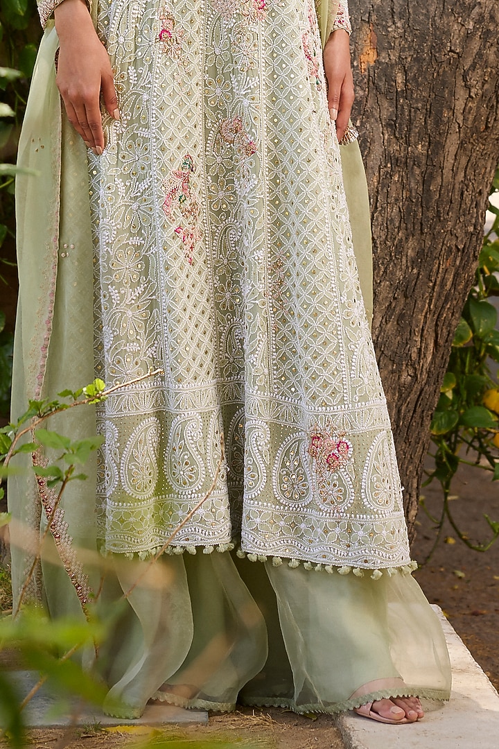 Mint Green Georgette Chikankari Kurta Set by Dolly J at Pernia's Pop Up Shop