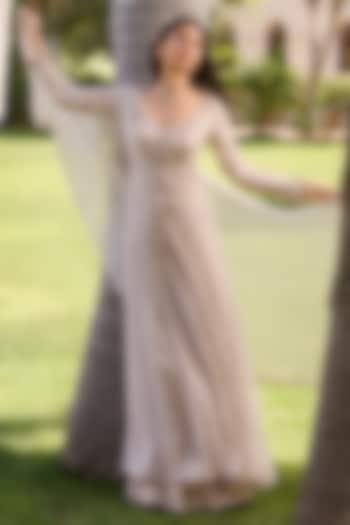 Off-White Organza Silver Embroidered Kamdani Kurta Set by Dolly J at Pernia's Pop Up Shop