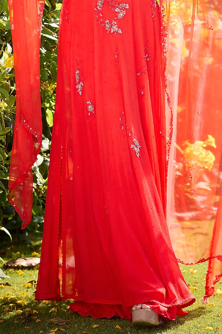 Orange Chiffon Zardosi Embroidered Kurta Set by Dolly J at Pernia's Pop Up Shop
