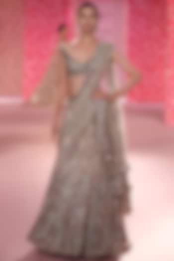 Pale Gold Shimmer Tulle Hand Beaded Bridal lehenga for 22 Lehenga Set by Dolly J at Pernia's Pop Up Shop