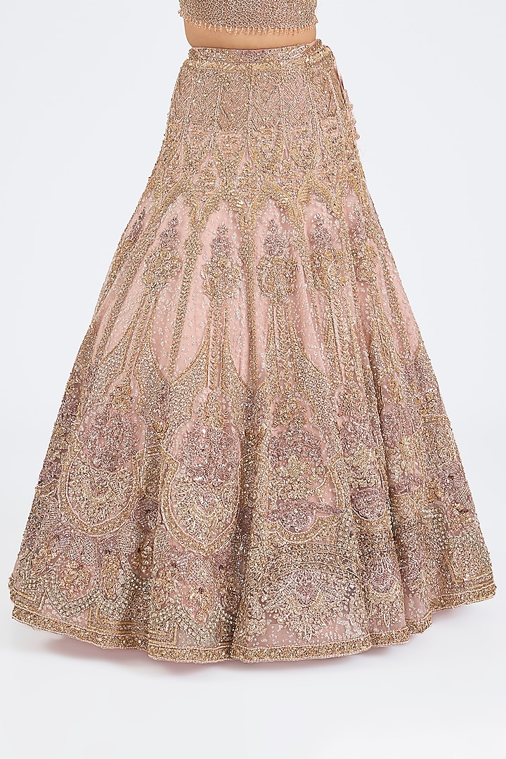 Blush Pink Shimmer Tulle Hand Beaded Embroidered Bridal Lehenga Set by Dolly J at Pernia's Pop Up Shop
