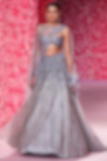 Pale Lilac Shimmer Tulle Hand Beaded Bridal Lehenga Set by Dolly J at Pernia's Pop Up Shop