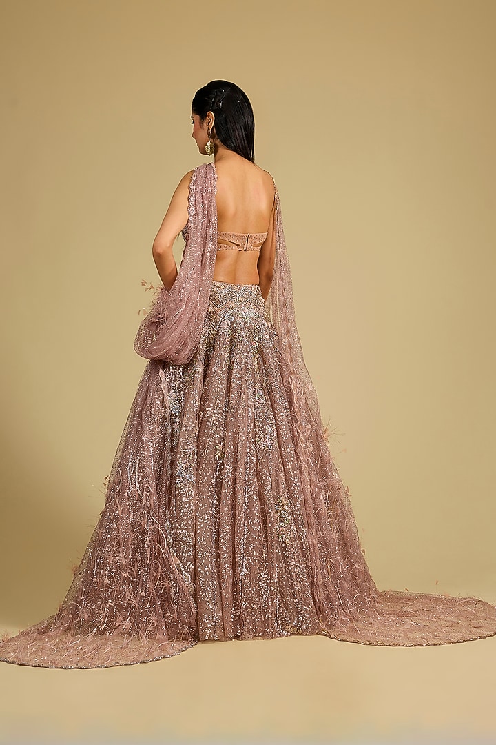 Champagne Shimmer Tulle Hand Embroidered Bridal Lehenga Set by Dolly J at Pernia's Pop Up Shop
