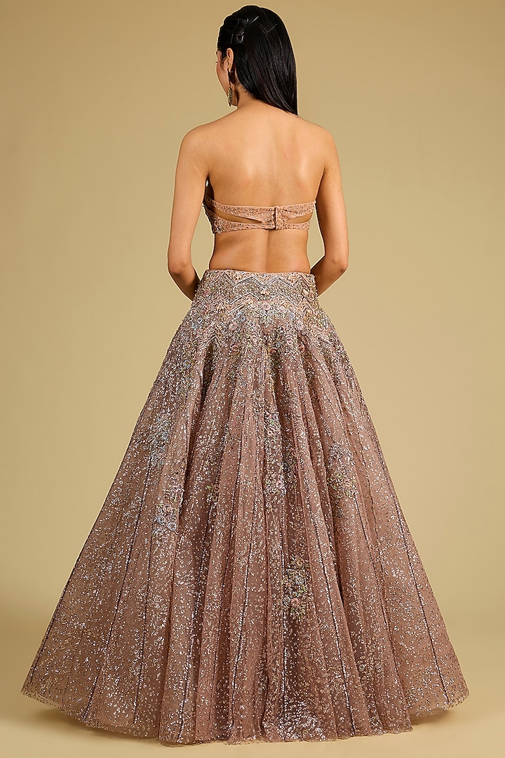 Champagne Shimmer Tulle Hand Embroidered Bridal Lehenga Set by Dolly J at Pernia's Pop Up Shop