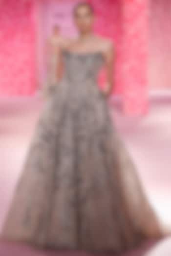 Gold Shimmer Tulle Stone Work Bridal Gown by Dolly J at Pernia's Pop Up Shop