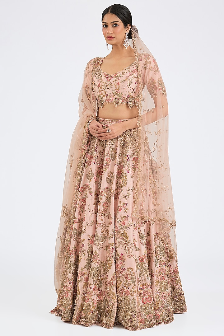 Ivory Raw Silk Zardosi Hand Embroidered Bridal Lehenga Set by Dolly J at Pernia's Pop Up Shop