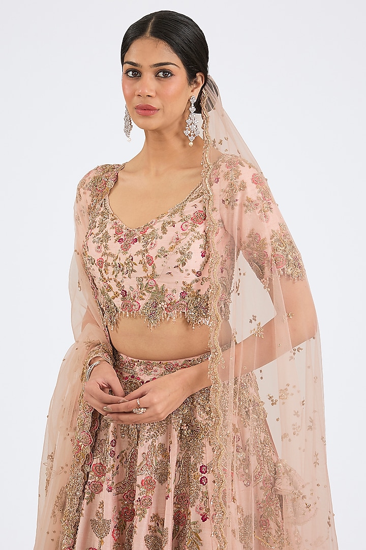 Ivory Raw Silk Zardosi Hand Embroidered Bridal Lehenga Set by Dolly J at Pernia's Pop Up Shop