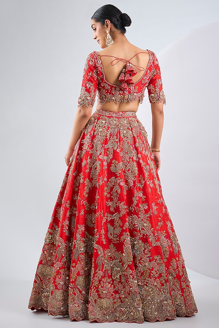 Red Raw Silk Bridal Lehenga Set by Dolly J at Pernia's Pop Up Shop