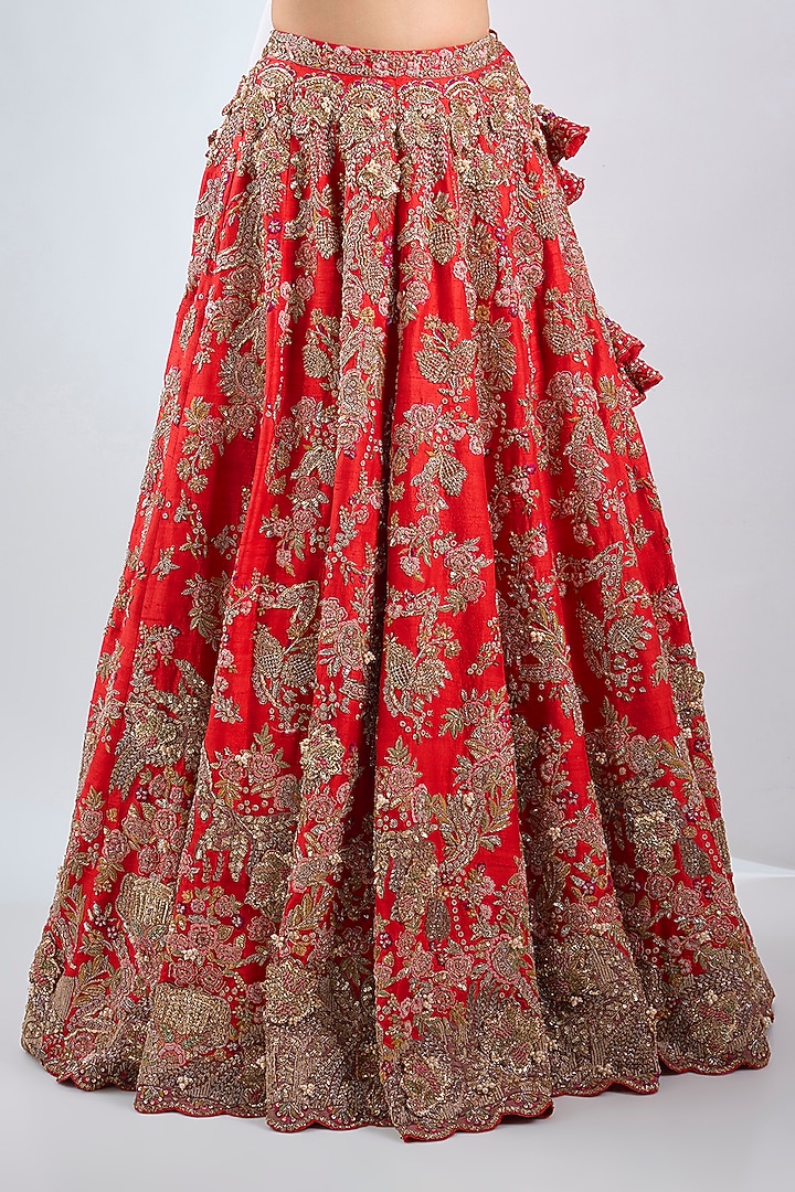 Red Raw Silk Bridal Lehenga Set by Dolly J at Pernia's Pop Up Shop