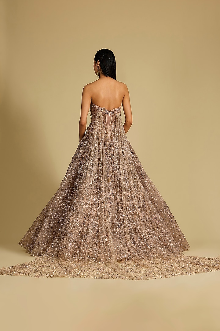 Champagne Shimmer Tulle Crystal Embroidered Bridal Gown by Dolly J at Pernia's Pop Up Shop