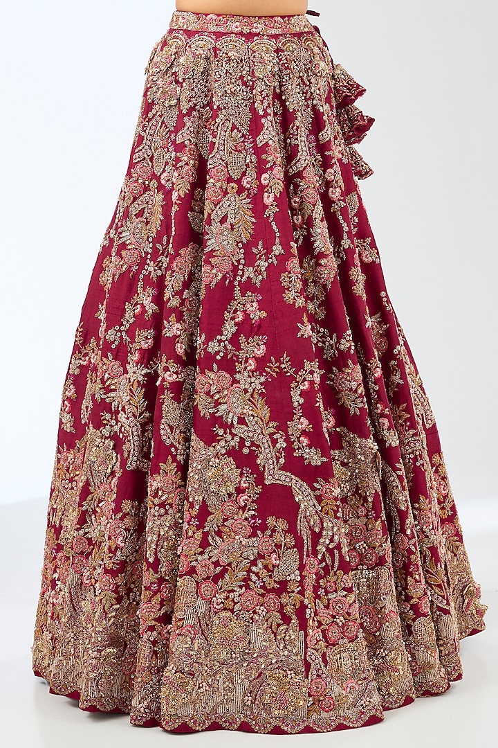 Maroon Raw Silk Zardosi Work Bridal Lehenga Set by Dolly J at Pernia's Pop Up Shop