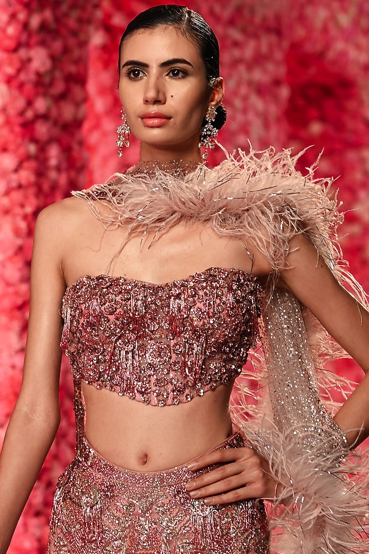 Mauve Pink Shimmer Tulle Mermaid Bridal Lehenga Set by Dolly J at Pernia's Pop Up Shop