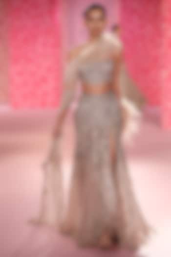 Pale Gold Shimmer Tulle Mermaid Bridal lehenga for 22 Lehenga Set by Dolly J at Pernia's Pop Up Shop