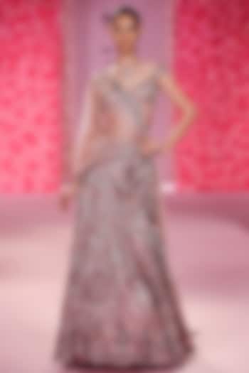 Mauve Pink Shimmer Tulle Bridal Lehenga Set by Dolly J at Pernia's Pop Up Shop