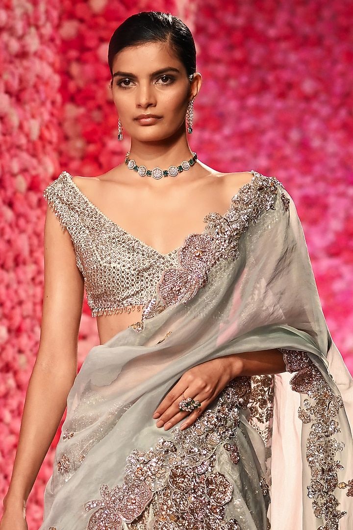Powdery Sage Raw Silk Thread Work Bridal Lehenga Set by Dolly J at Pernia's Pop Up Shop