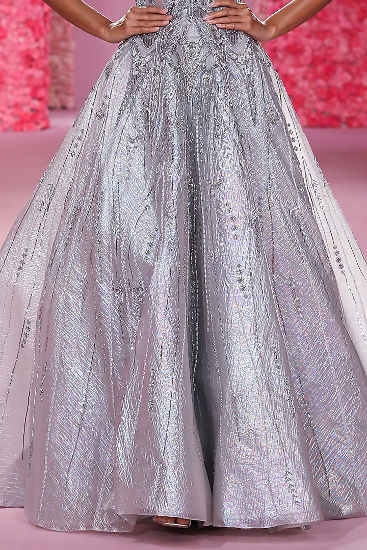 Silver Paper Tissue Hand Beaded Off-Shoulder Gown by Dolly J at Pernia's Pop Up Shop 2026 Silver Paper Tissue Hand Beaded Off-Shoulder Gown by Dolly J at Pernia's Pop Up Shop 2026