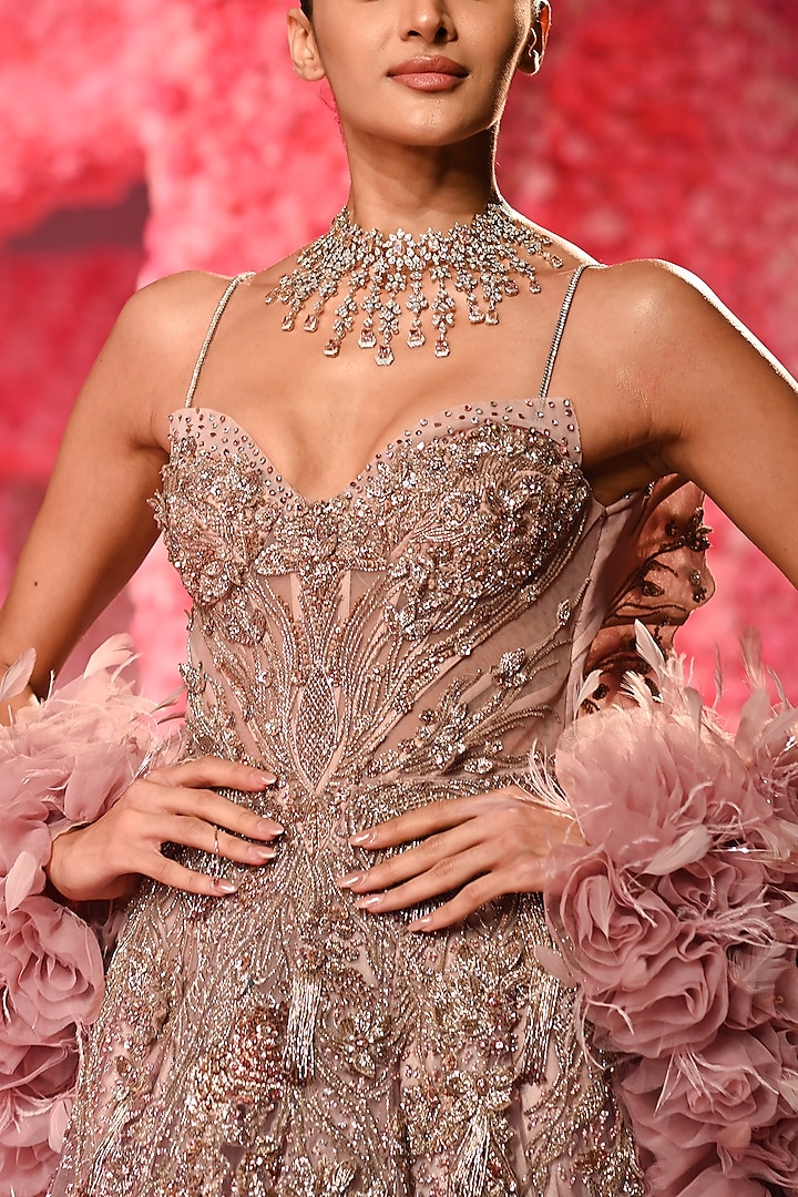 Mauve Pink Shimmer Tulle Hand Beaded Ball Bridal Gown by Dolly J at  Pernia's Pop Up Shop 2026
